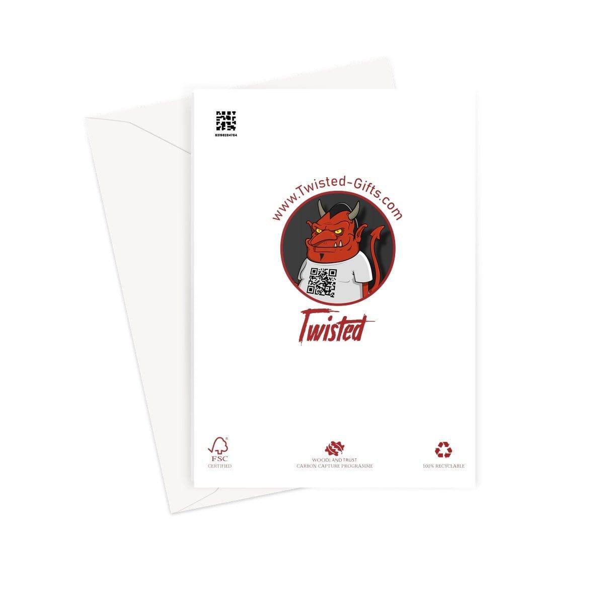 A Twisted Gifts Akira Greeting Card featuring a cartoon devil design.