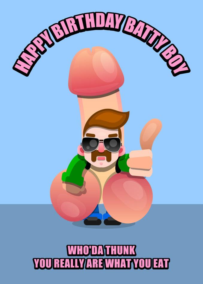 Give a hilarious twist to your greetings with the Twisted Gifts Batty Boy Rude Birthday Card for that special batty boy in your life.