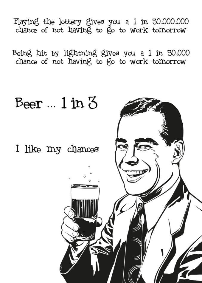 A man is enjoying a Twisted Gifts Chances Funny Greeting Card in his hand.