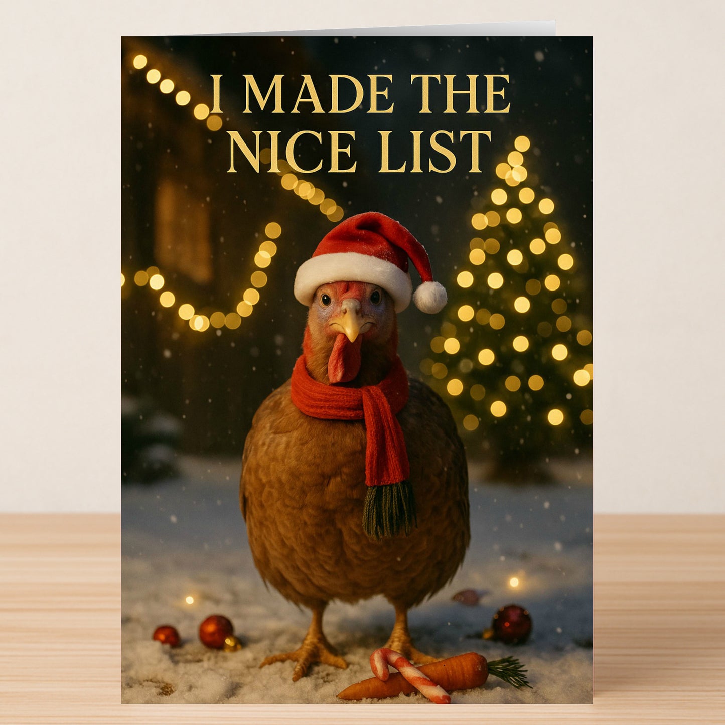 The Nice List Christmas Card by Twisted Gifts features a turkey in a Santa hat and scarf with "I MADE THE NICE LIST"—a fun, festive way to share holiday humour.