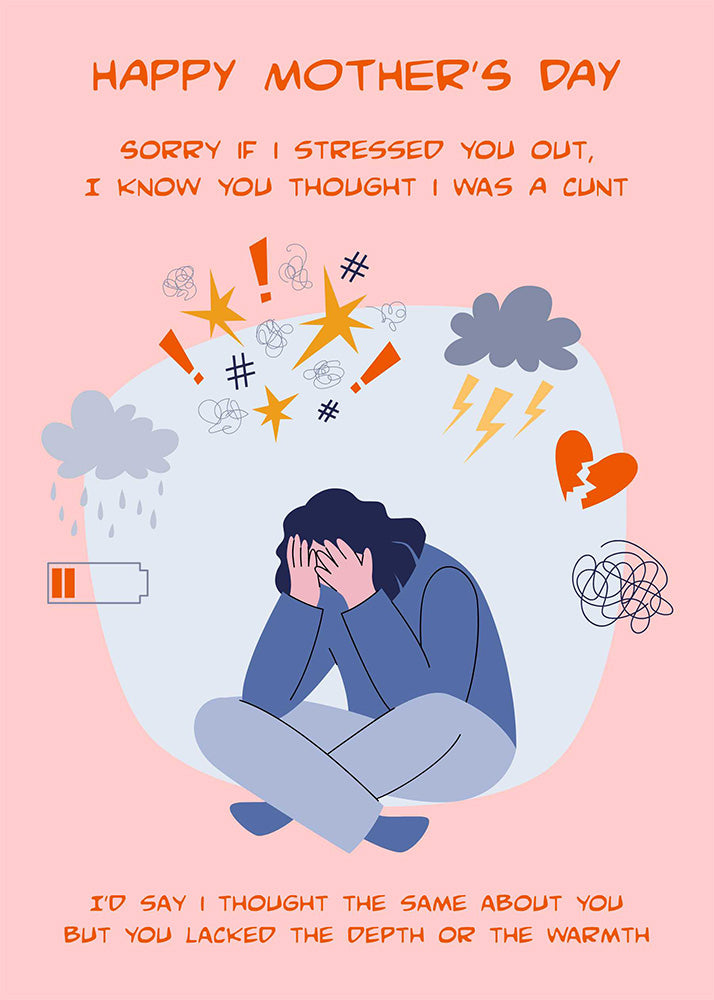 A humorous Mother's Day card featuring a woman in pain: The Warmth Funny Mother's Day Card by Twisted Gifts.
