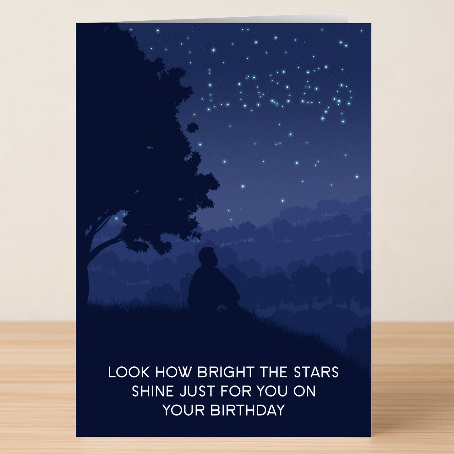 The Stars Bright Funny Birthday Card by Twisted Gifts shows a person under a tree at night, staring at stars spelling "LOSER." The caption: "LOOK HOW BRIGHT THE STARS SHINE JUST FOR YOU ON YOUR BIRTHDAY.