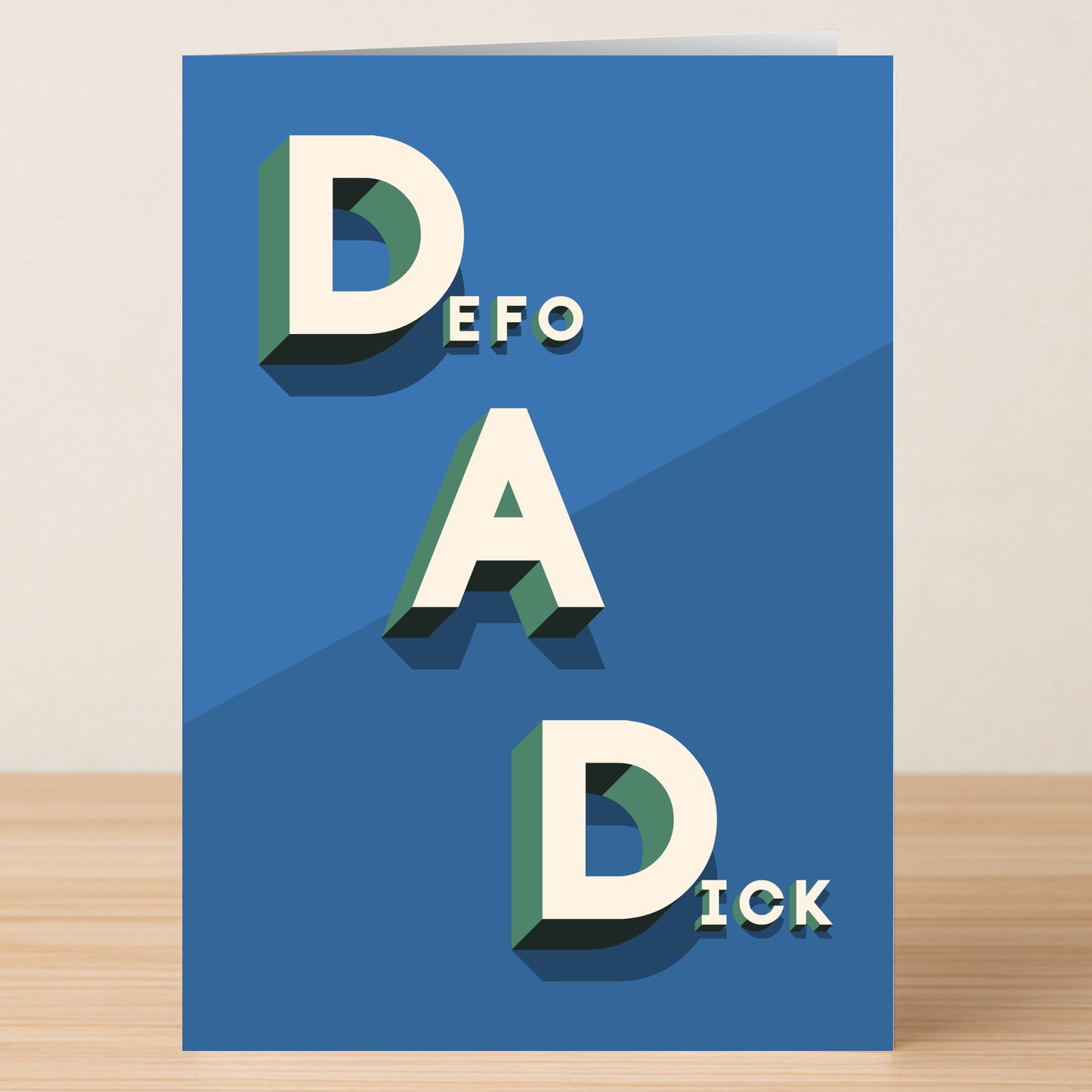 The Twisted Gifts "Defo Funny Father's Day Card" features a bold blue design with “DAD” in large letters, “DEFO” above the first D, and “ICK” beside the last D—perfect for a hilarious Father’s Day surprise.