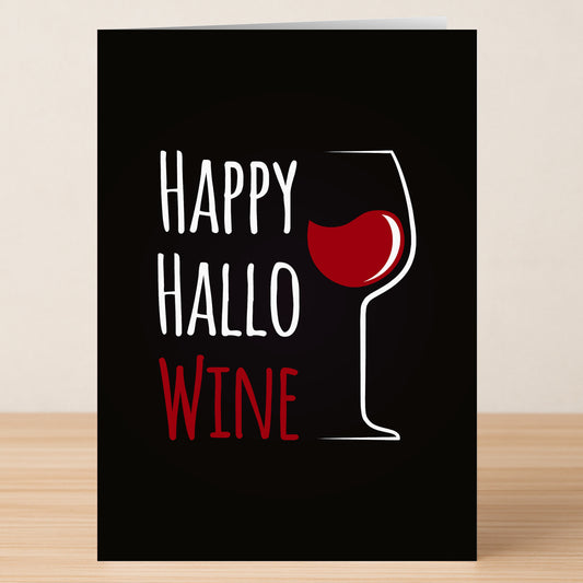 Twisted Gifts’ Hallowine Funny Halloween Card features a wine glass and "Happy HalloWINE" on black—an ideal spooky greeting for wine lovers.