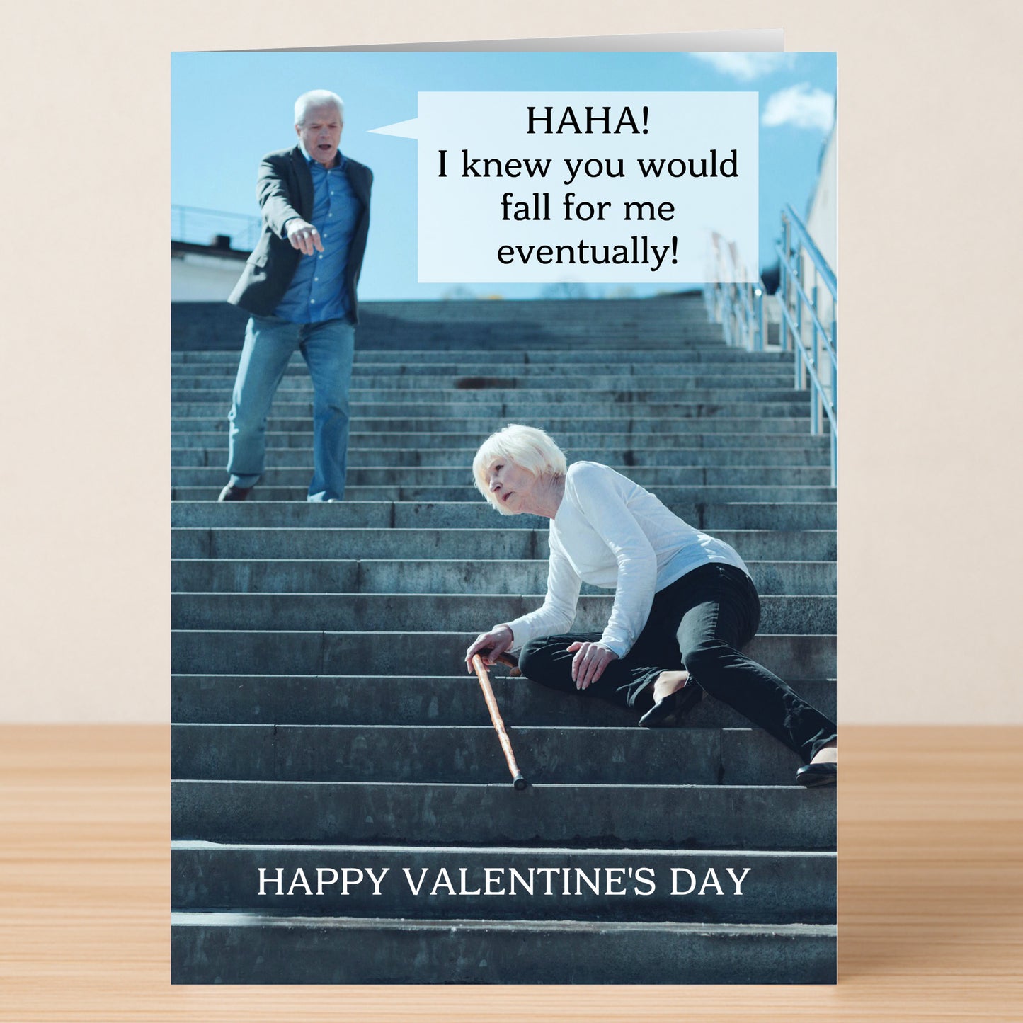 Give them a laugh with the Fall Eventually Funny Valentines Card by Twisted Gifts—a unique card showing a man jokingly saying, "HAHA! I knew you would fall for me eventually!" to his partner. Perfect for Valentine’s Day!.