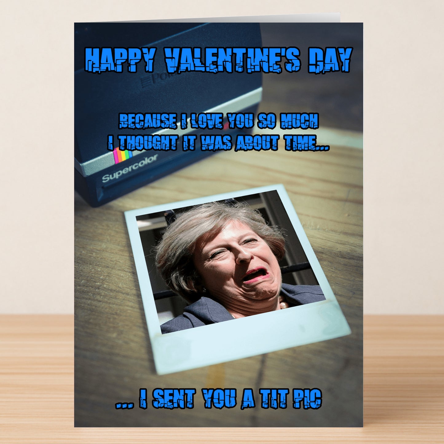 The Tit Pic May Rude Valentine's Card by Twisted Gifts features a woman making a silly face with a cheeky "tit pic" joke—perfect for anyone who loves funny Valentine's cards and plenty of laughs!.