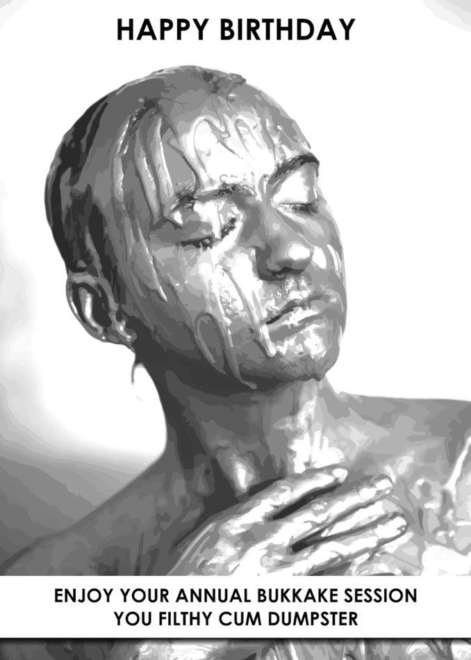 A Twisted Gifts Annual Session Rude Birthday Card with the words "happy birthday" to enjoy your annual kung fu session.