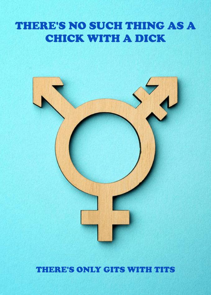 Twisted Gifts presents the Gits With Tits Rude Greeting Card, featuring the phrase "chick with a dick".