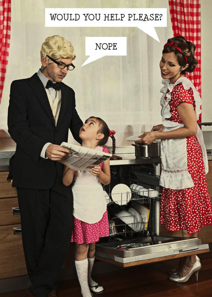 A woman and a child in a kitchen, creating a heartfelt Twisted Gifts Funny Mother's Day card.