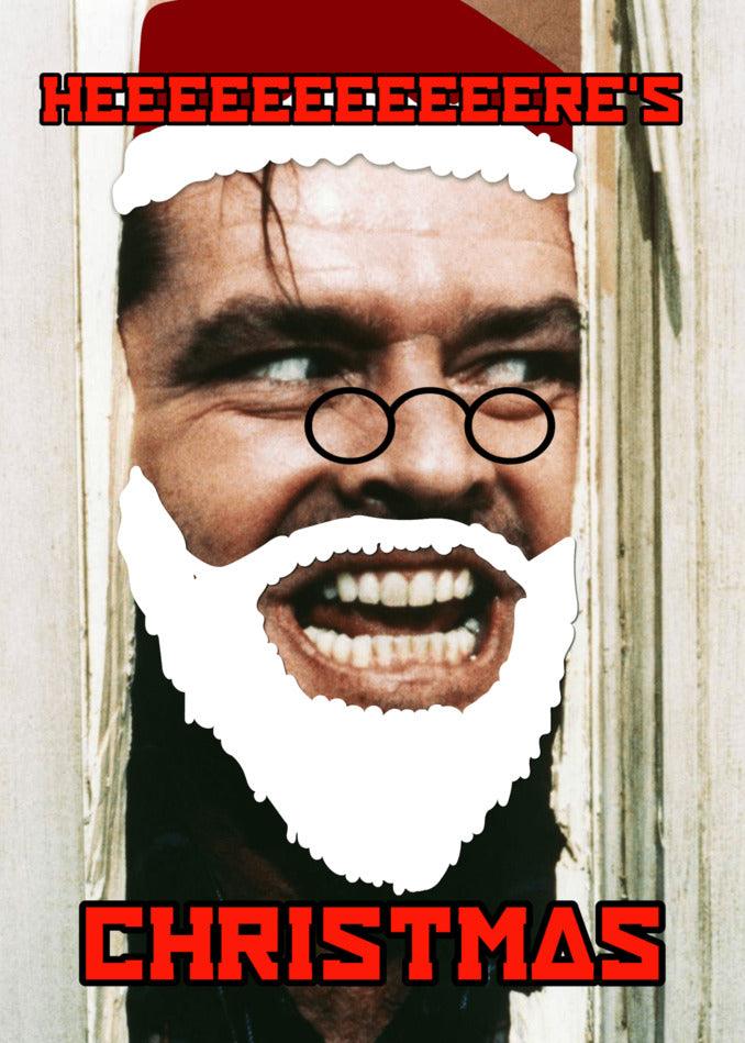 A Twisted Gifts Here's Christmas Funny Christmas Card featuring a man in a Santa Claus costume.