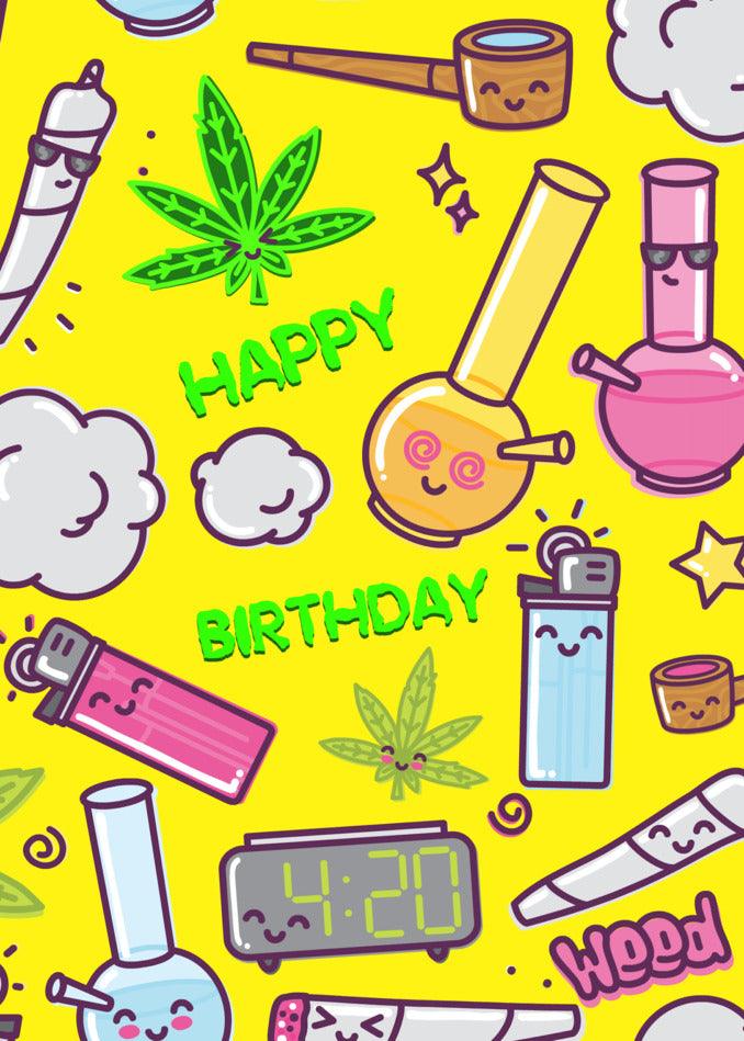 Twisted Gifts presents the "High Funny Birthday Card" featuring a kawaii pattern by kawaii_kids on spoonflower - custom pattern.