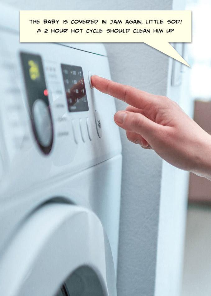 A person pointing at a Twisted Gifts Hot Cycle Funny Greeting Card, a funny and unexpected gift perfect for a greeting card.