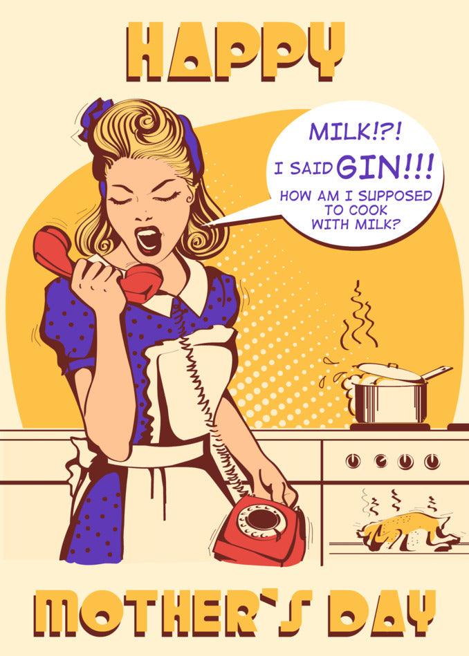 Twisted Gifts' "I Said Gin" Funny Mother's Day card, with a woman talking on the phone.