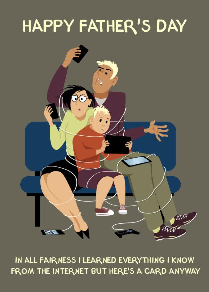 An Internet Rude Father's Day Card by Twisted Gifts featuring a family sitting on a bench.