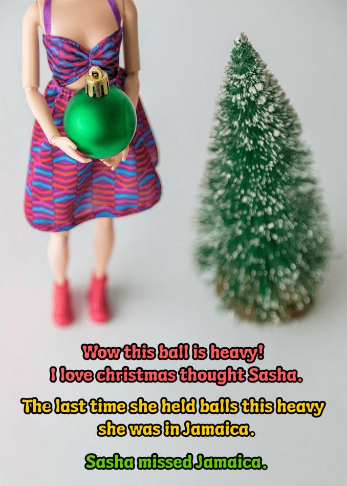 This Jamaica Rude Christmas Card from Twisted Gifts features a doll with a festive Christmas tree in front of it, creating the perfect Twisted Gift for some festive fun.