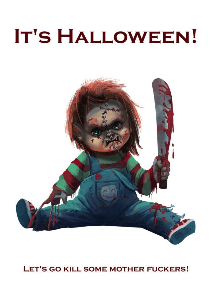 Get ready for a twisted Halloween with the Kill Some MF's Rude Halloween Card by Twisted Gifts.