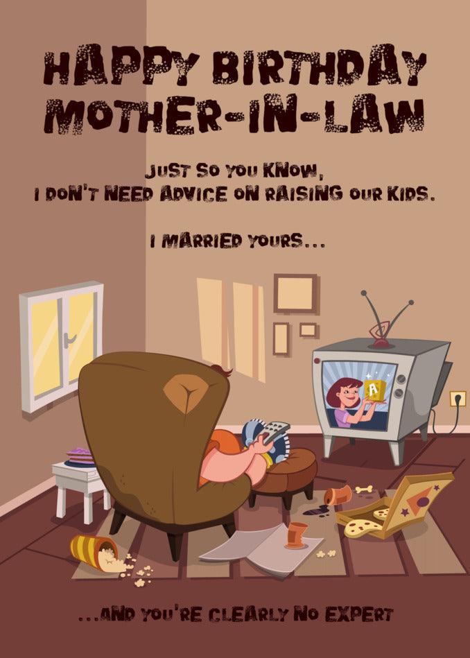 Happy birthday, mother-in-law! Celebrate this special day with a touch of humor by gifting her the No Expert Insulting Birthday Card from Twisted Gifts.