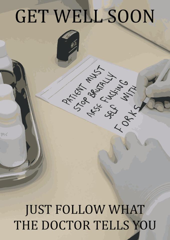 Send a Twisted Gifts Patient Must Stop Rude Get Well Soon Card to bring a smile to their face as they recover!