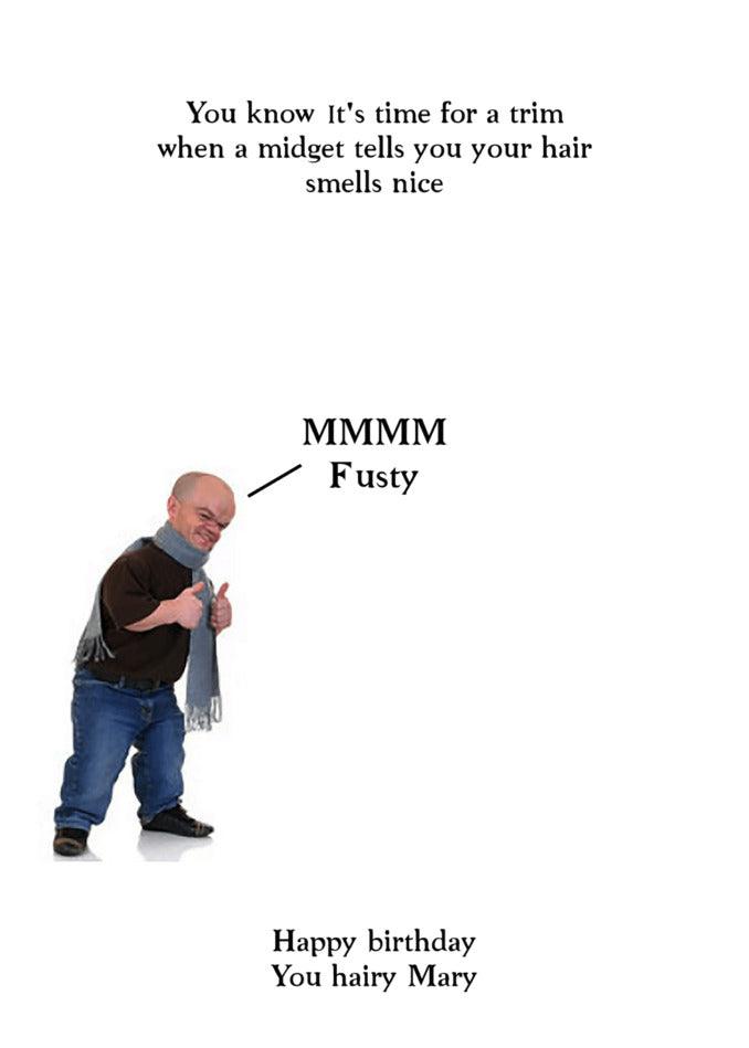 A Twisted Gifts Smells Nice Insulting Birthday Card featuring a bald man wearing a scarf.