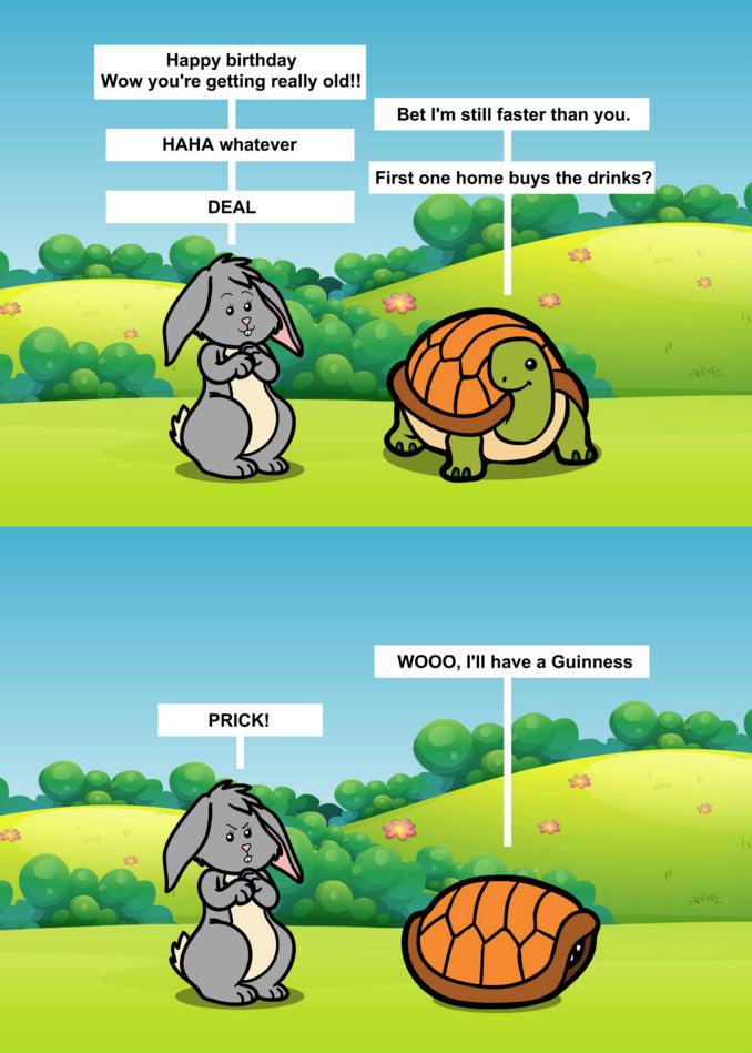 A Tortoise Funny Birthday Card from Twisted Gifts featuring a cartoon turtle and bunny.