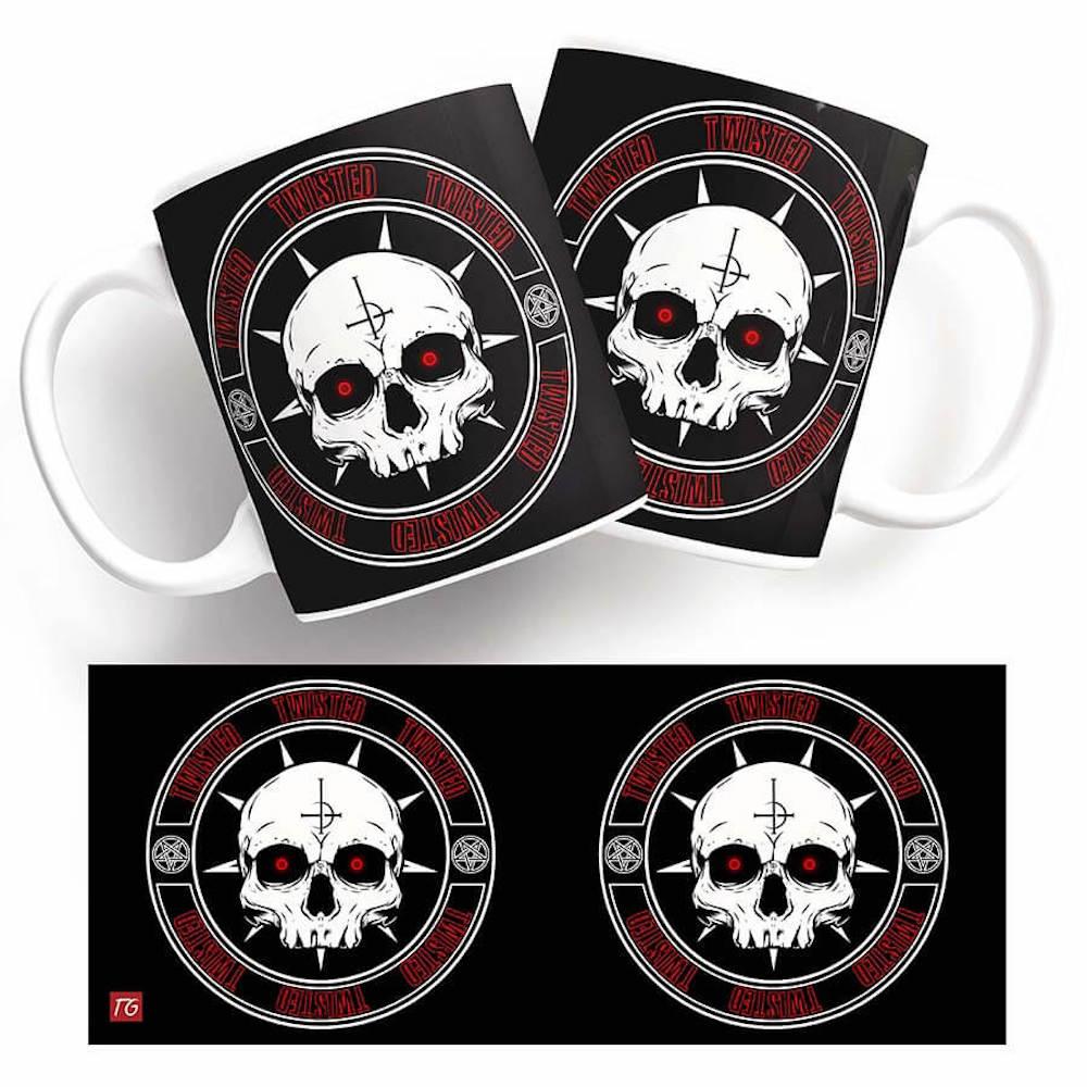 Two Twisted Skull Mugs with skulls on them, ideal for Twisted Gifts.