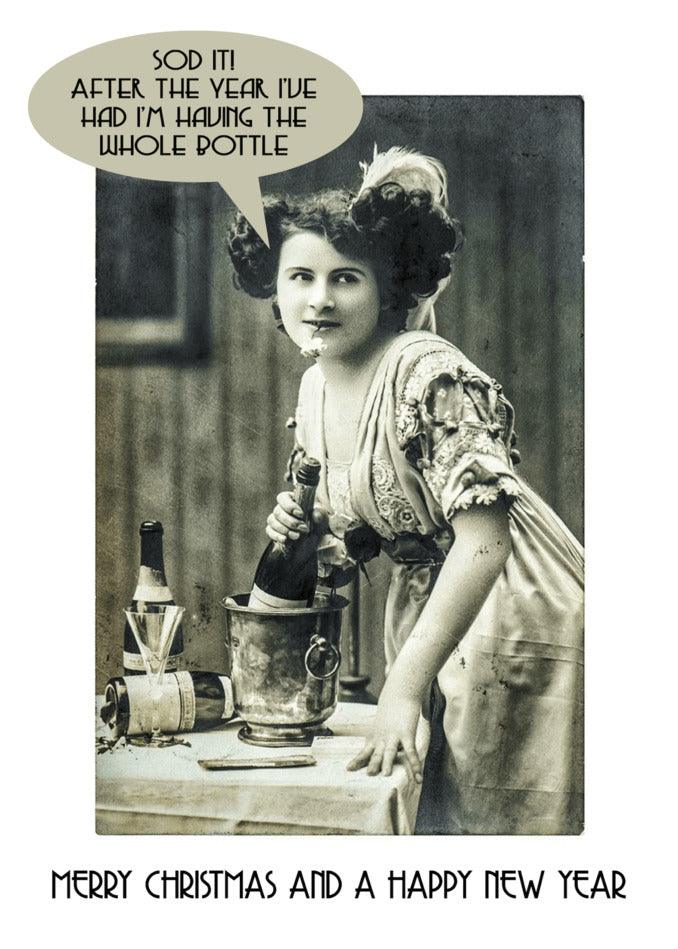 Merry christmas and a happy new year. Twisted Gifts' Whole Bottle Funny Christmas Card, 2020.