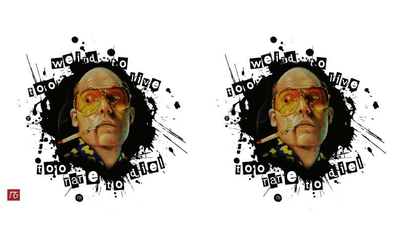 Two pictures of a man with sunglasses and a cigarette, showcasing the Twisted Gifts' Too Weird Mug.