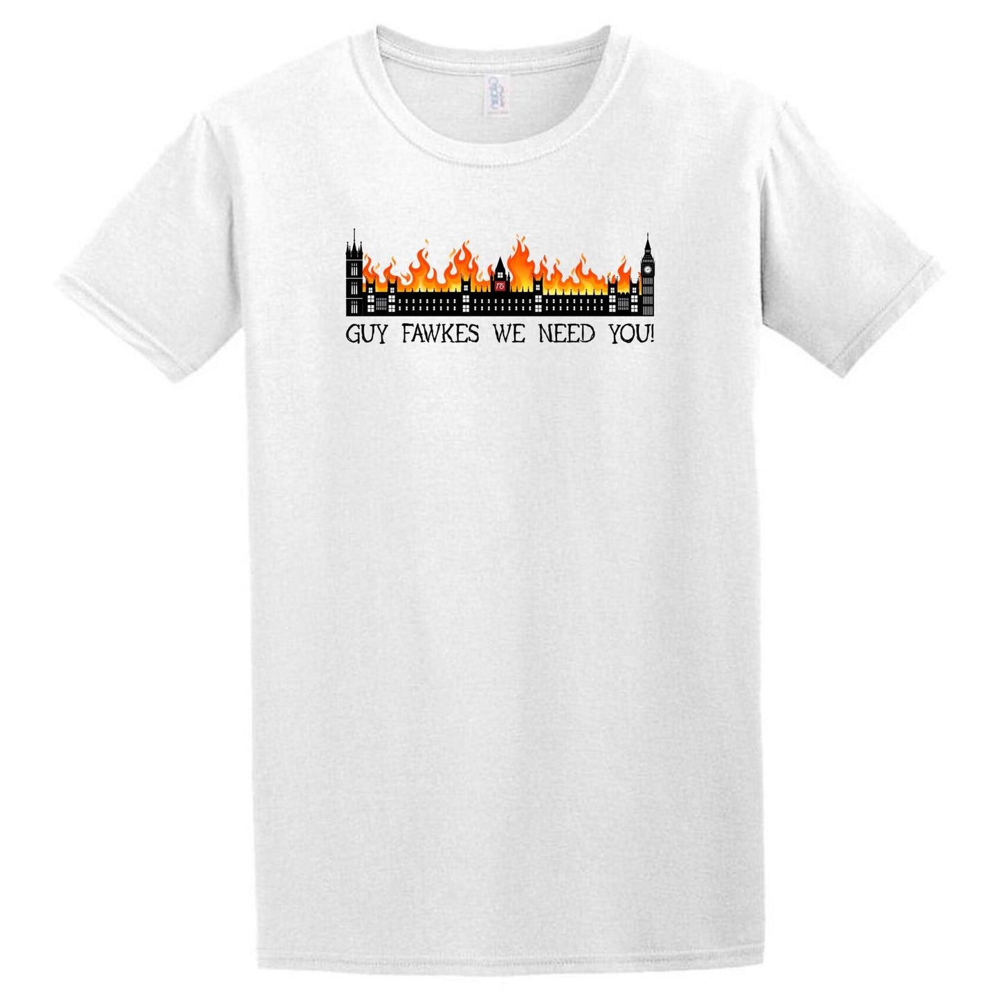 A Guy Fawkes T-Shirt from Twisted Gifts with a flame on it