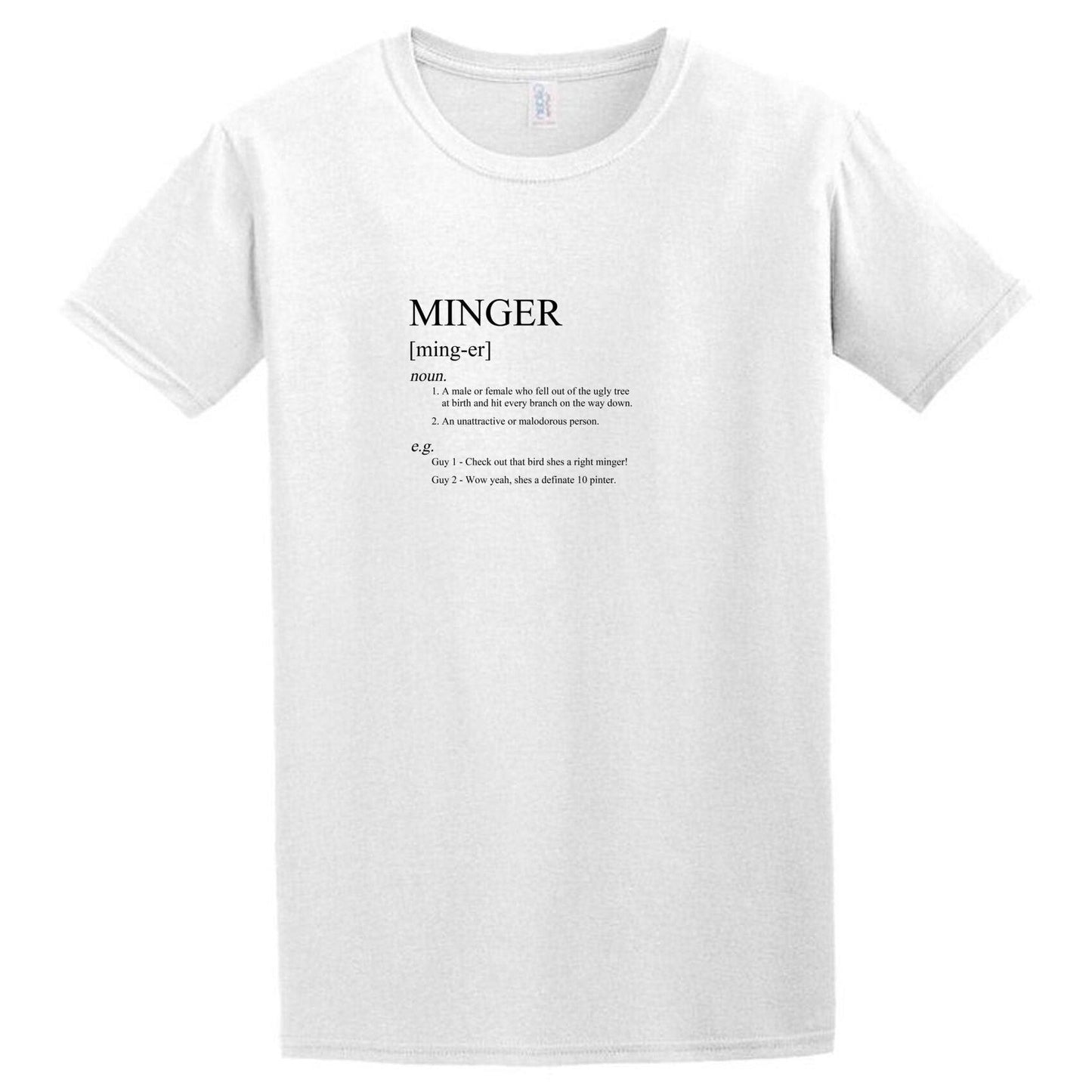 A white Minger T-Shirt that says Twisted Gifts.