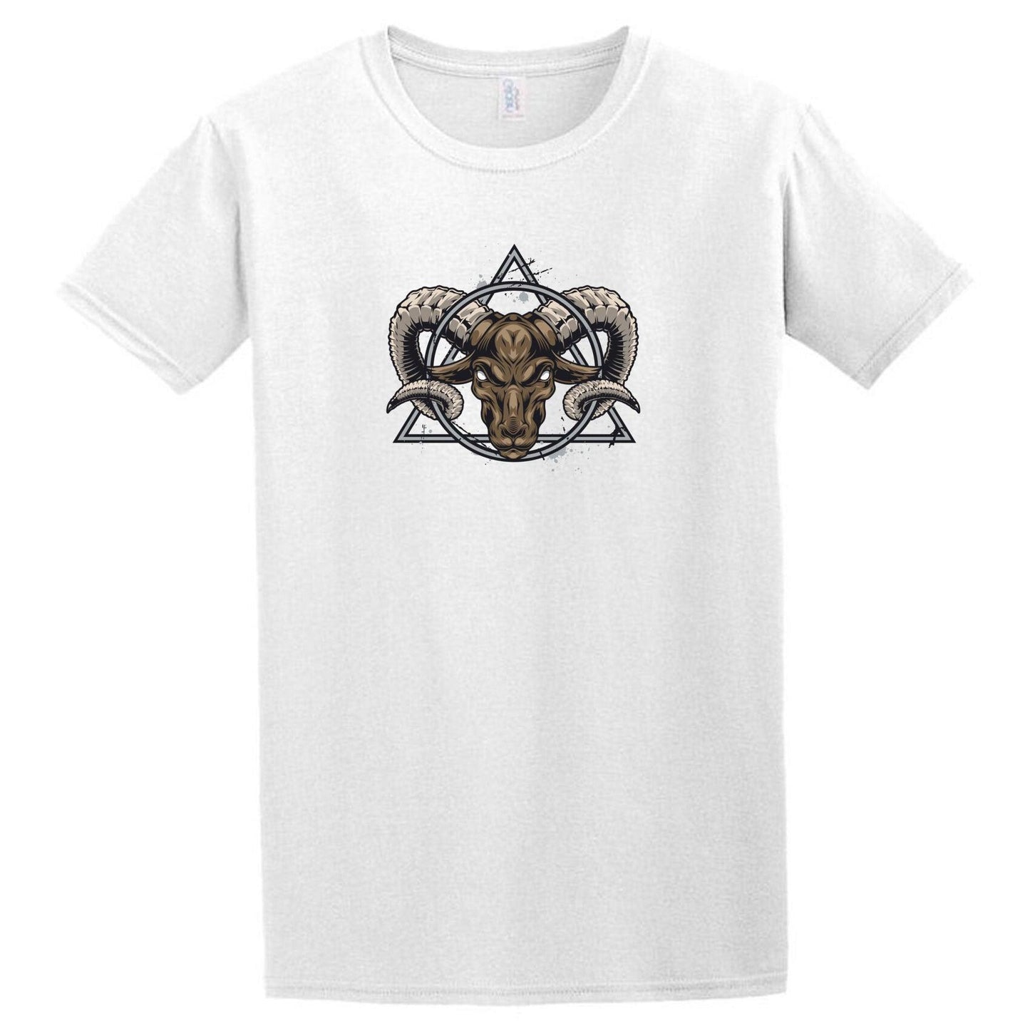 A Twisted Gifts Satan T-Shirt with a ram's head on it.