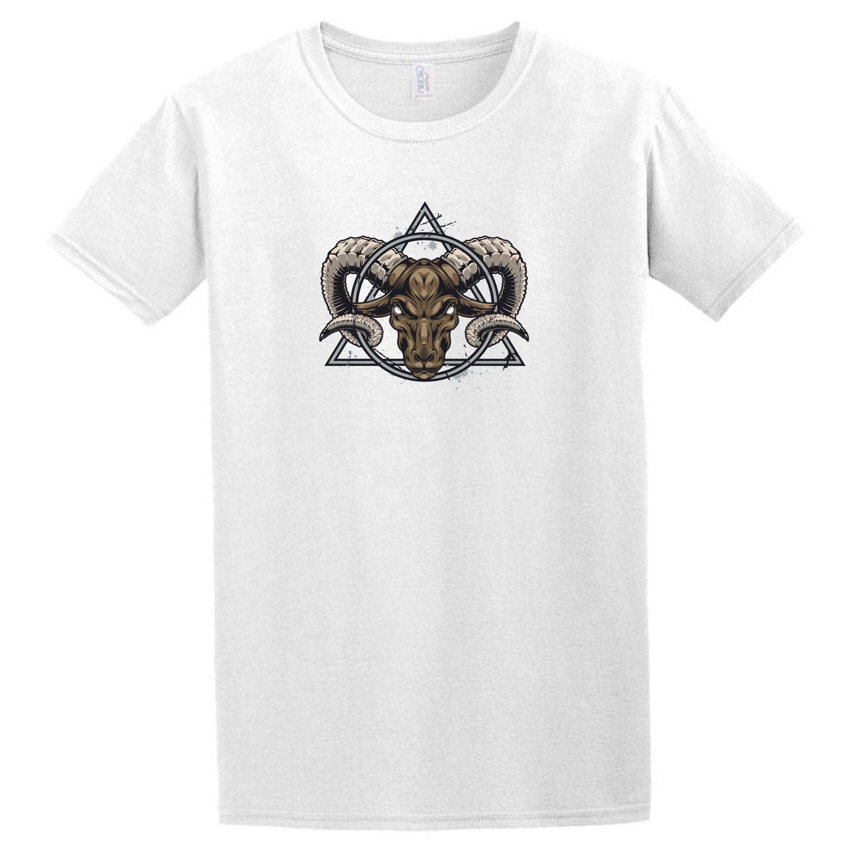 A Twisted Gifts Satan T-Shirt with a ram's head on it.