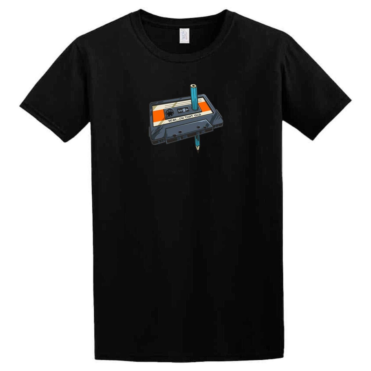 A That Old T-Shirt from Twisted Gifts with a cassette tape on it.