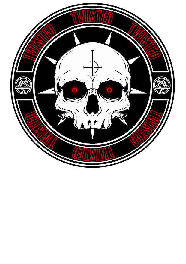 A Twisted Skull T-Shirt with a Twisted Gifts logo on a black background.