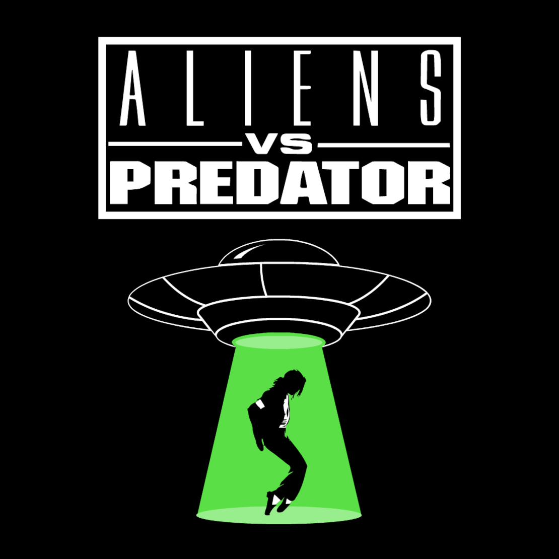 The Twisted Gifts "Aliens Vs Preditor Coaster" features a stylized graphic with the title above a UFO beaming up a dancing silhouette, illuminated in green—a unique pop culture gift.