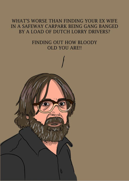 A After Life Brian Funny Birthday Card featuring a cartoon man with a beard and glasses from Twisted Gifts.