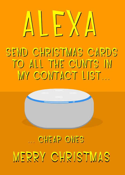 Twisted Gifts' Alexa Funny Christmas Card sends hilarious Christmas cards to all the cunts in my contact list.
