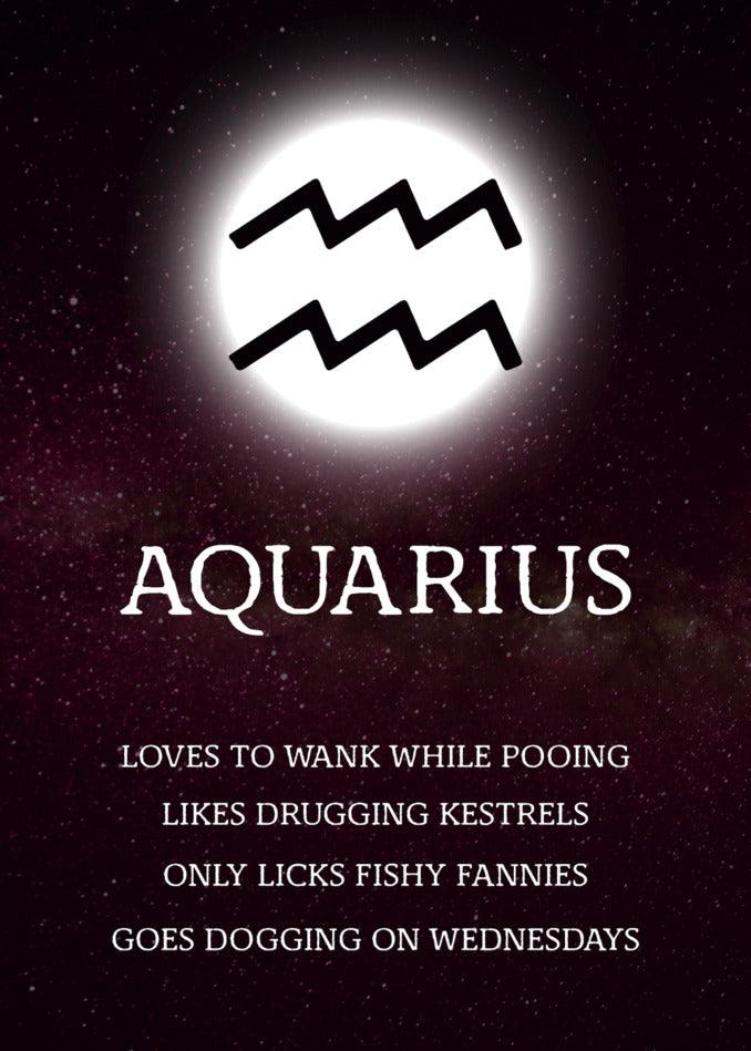The hilarious Aquarius Rude Star Sign Card from Twisted Gifts is depicted against the mesmerizing backdrop of the moon.