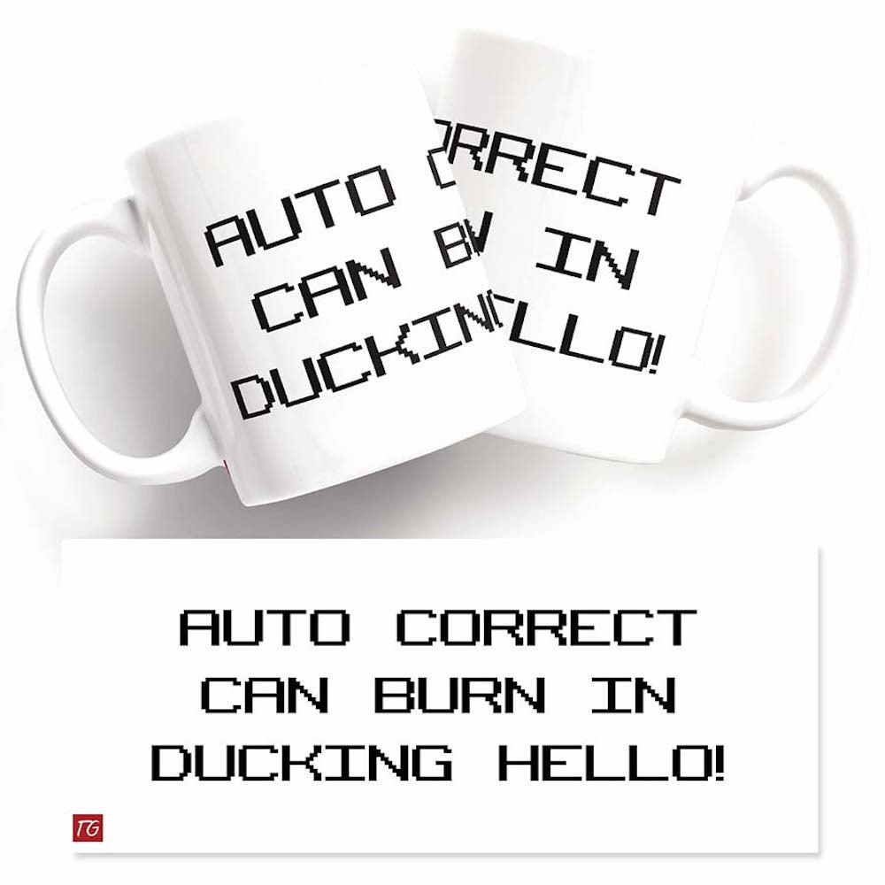 This Twisted Gifts Auto Correct Mug can brighten up your day.