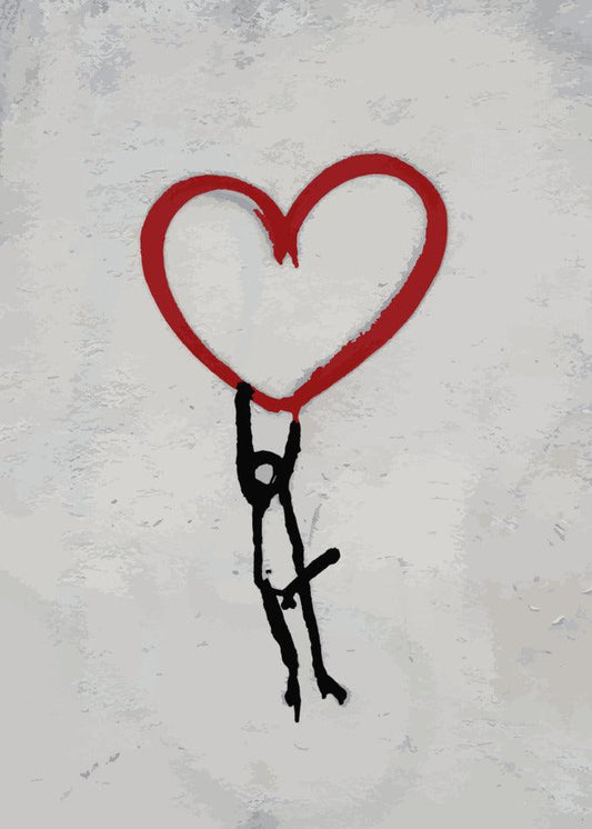 A Twisted Gifts Banksy Style Funny Valentine's Card depicting a man in Banksy style holding a heart.