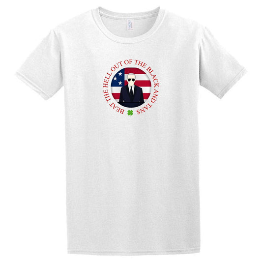 A White Twisted Gifts Black and Tans T-Shirt with an American flag on it.