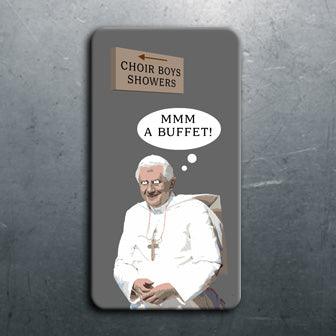 A Buffet Magnet phone case featuring a funny picture of Pope John Paul II by Twisted Gifts.