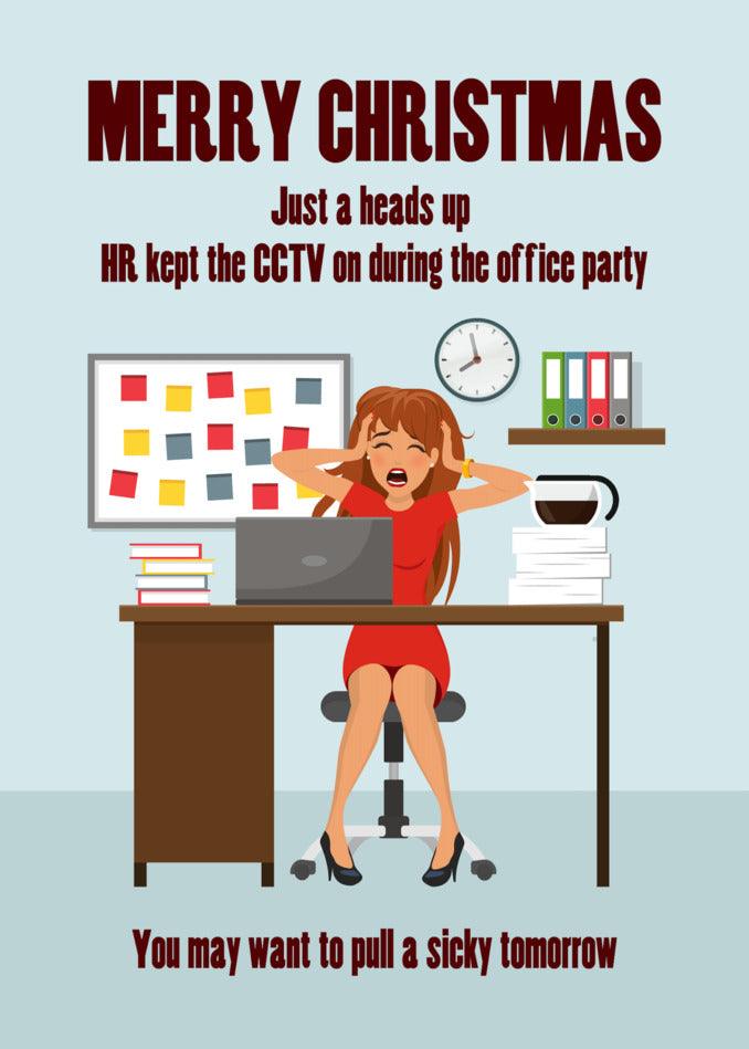 Merry christmas, just a funny Twisted Gifts CCTV Rude Christmas Card on the office party.