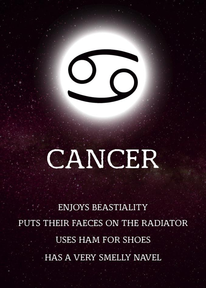 Cancer, the Twisted Gifts Cancer Rude Star Sign Card known for its funny and dark nature.