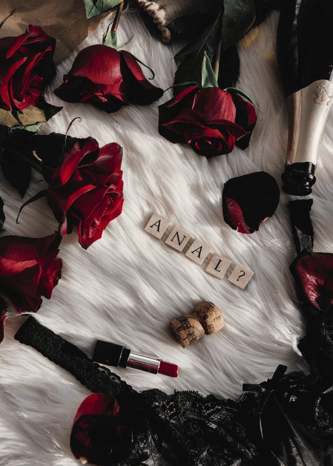 A twisted gift of a bottle of Champagne and red roses, perfectly complemented by a bottle of Champagne and Roses Rude Valentine's Card from Twisted Gifts for a touch of romance.