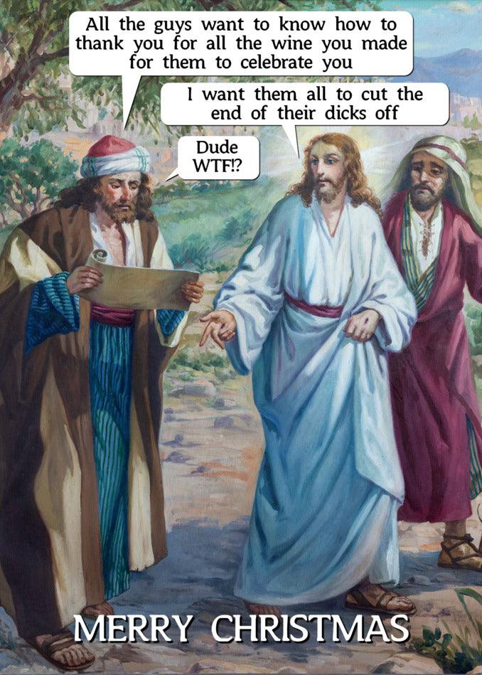 Twisted Gifts' Cut End Off Funny Christmas Card featuring Jesus.