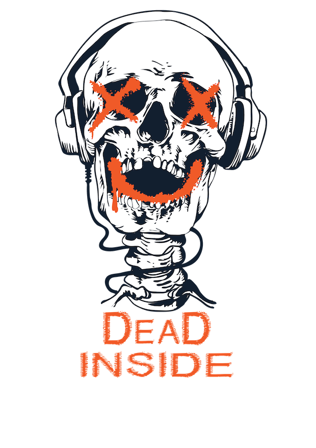 A skull with headphones and the words Dead Inside T-Shirt from Twisted Gifts.
