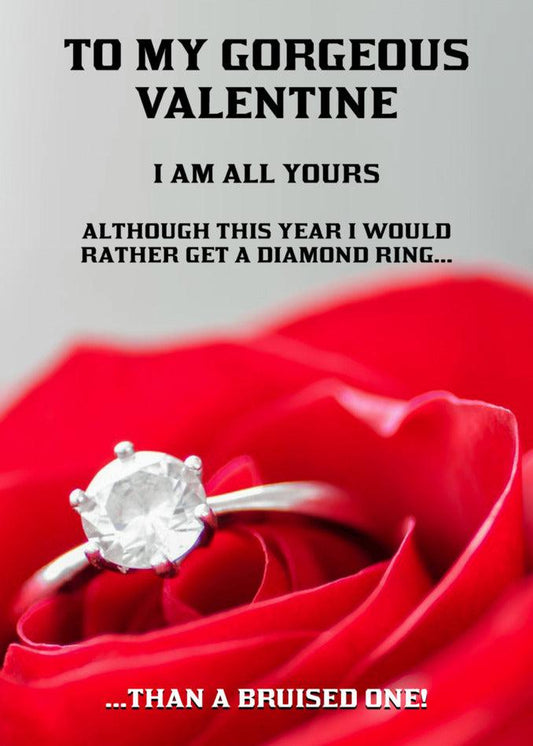 A Diamond Ring Rude Valentine's Card featuring a red rose adorned with a Twisted Gifts.