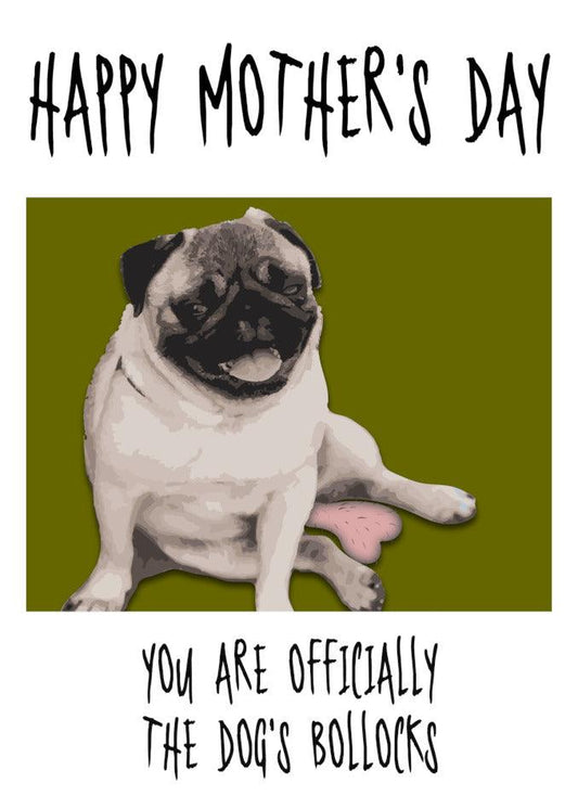 Happy mother's day, you are officially the Dogs Bollocks Funny Mother's Day Card from Twisted Gifts.