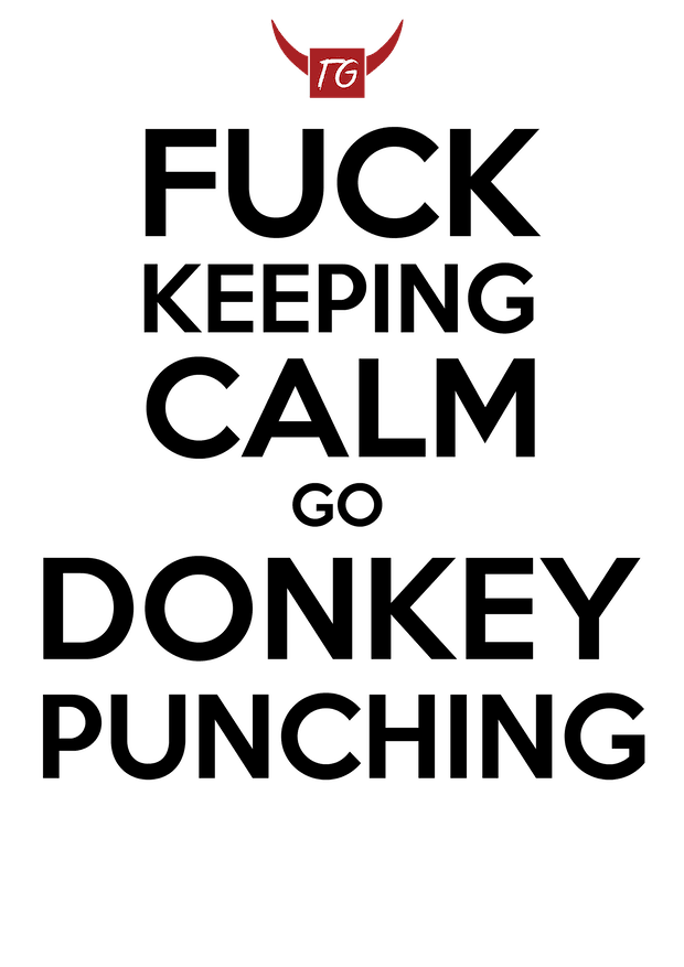 A black and red Donkey Punching T-Shirt with the Twisted Gifts logo and the word tg on it.