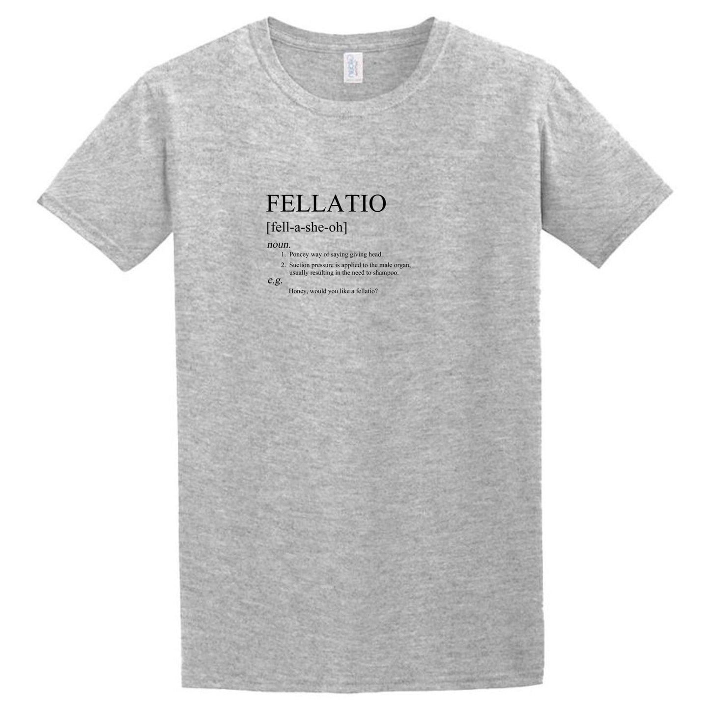 A grey Fellatio T-Shirt that says Twisted Gifts.